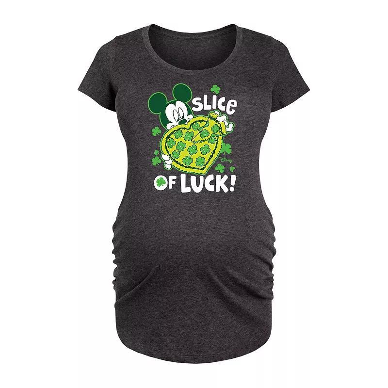 Disneys Mickey Mouse Maternity Slice Of Luck Graphic Tee, Womens Heather Grey Product Image