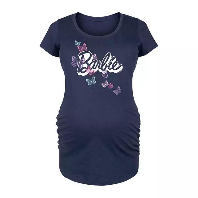 Maternity Barbie Butterfly Logo Graphic Tee, Womens Heather Grey Product Image