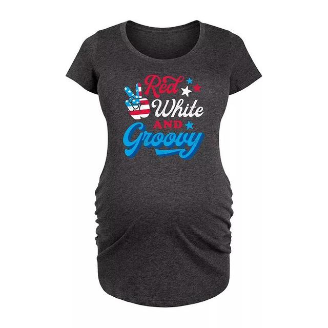 Maternity Red White And Groovy Graphic Tee, Womens Heather Grey Product Image