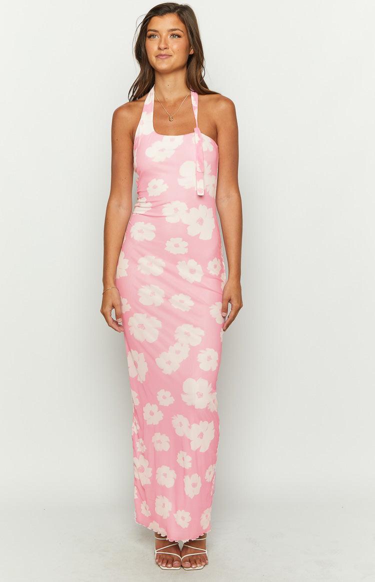 Aimee Pink Floral Maxi Halter Dress Product Image