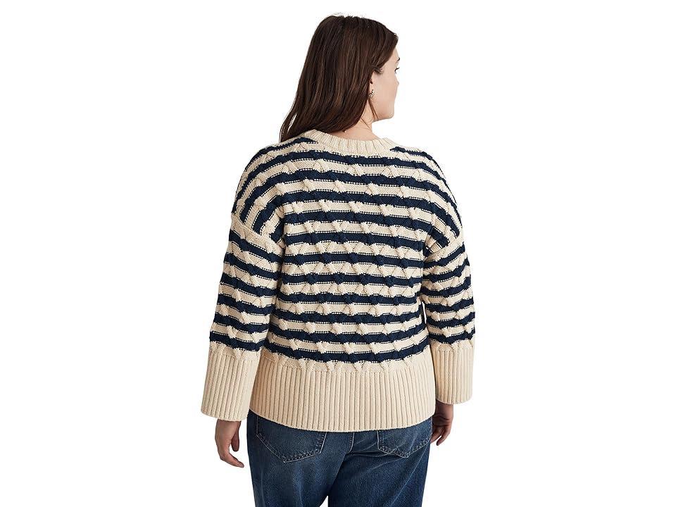 Madewell Plus Yasmin Stripe Cable Pullover (Ecru Stripe) Women's Sweater Product Image