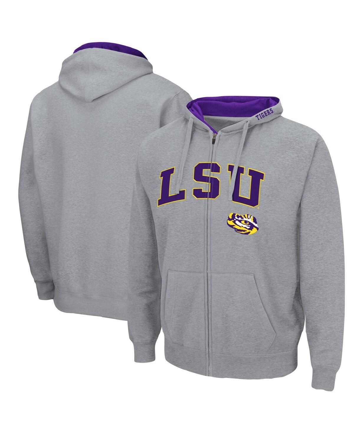 Mens Colosseum Charcoal LSU Tigers Arch & Logo 3.0 Full-Zip Hoodie Product Image