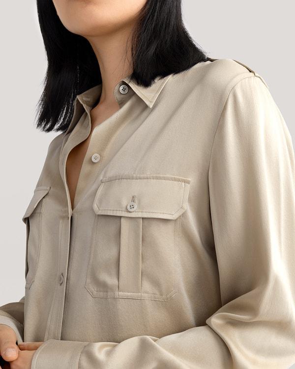 Sandwashed Silk Shirt With Epaulettes Product Image