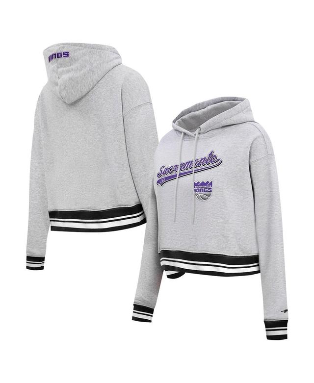 Womens Pro Standard Heather Gray Sacramento Kings Script Tail Cropped Pullover Hoodie Product Image