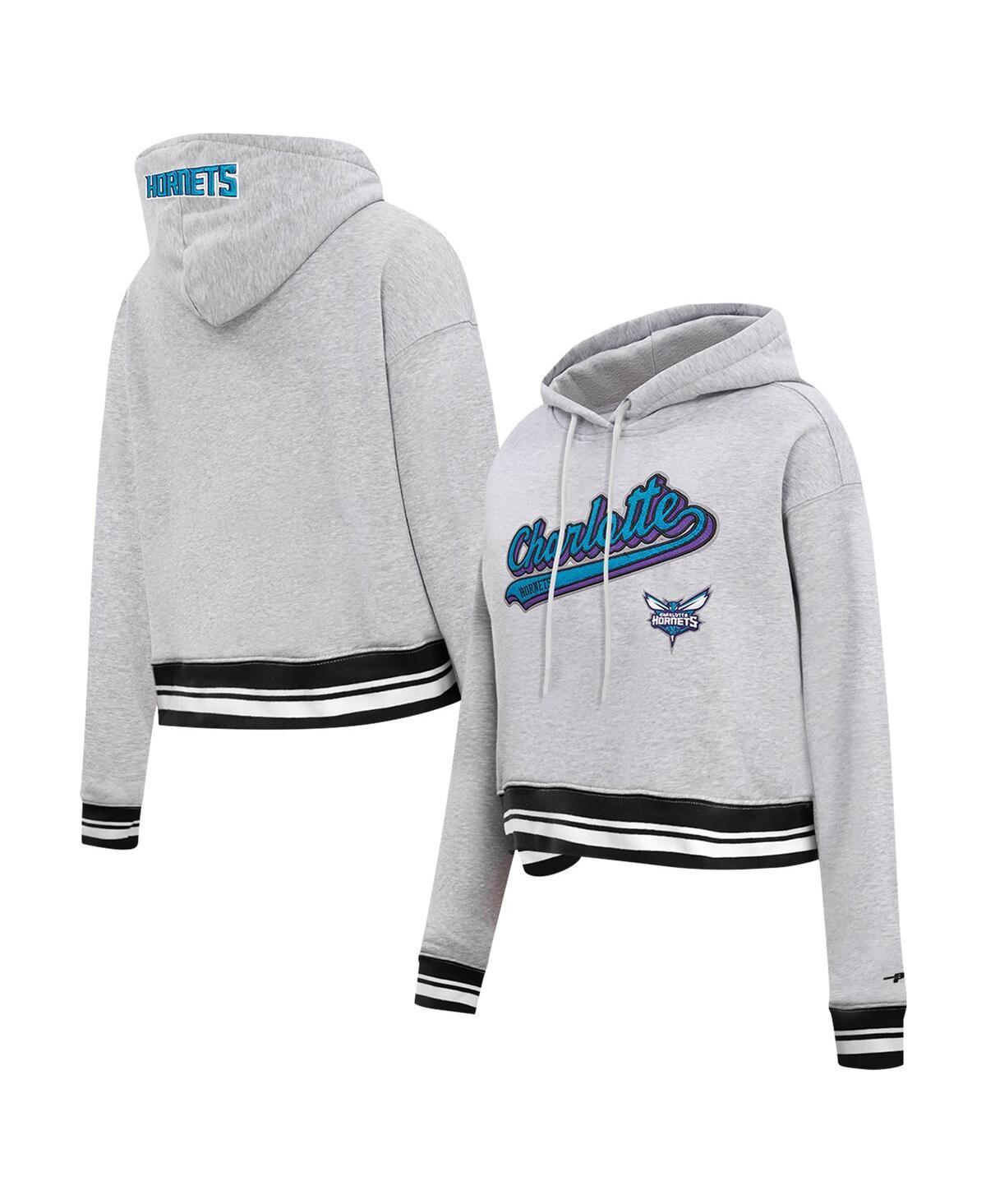 Womens Pro Standard Heather Gray Charlotte Hornets Script Tail Cropped Pullover Hoodie Product Image