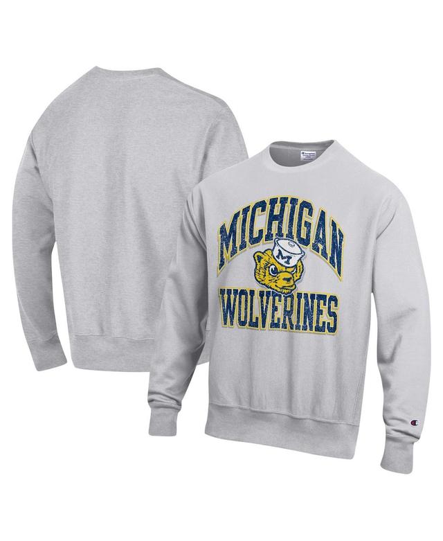 Mens Champion Heather Gray Michigan Wolverines Vault Late Night Reverse Weave Pullover Sweatshirt Product Image