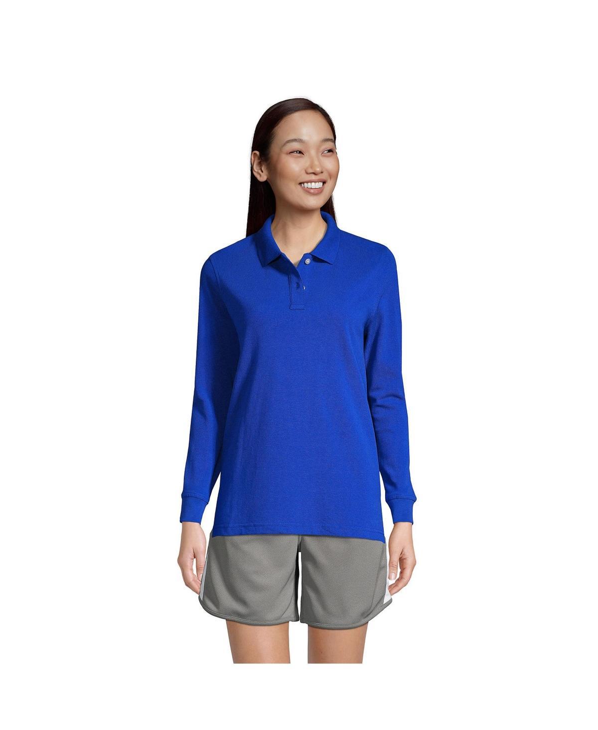 Lands End School Uniform Womens Tall Long Sleeve Mesh Polo Shirt Product Image