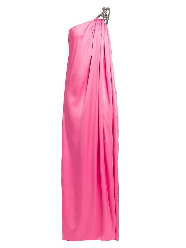 Stella McCartney Falabella Crystal Chain Strap One-Shoulder Satin Gown Product Image