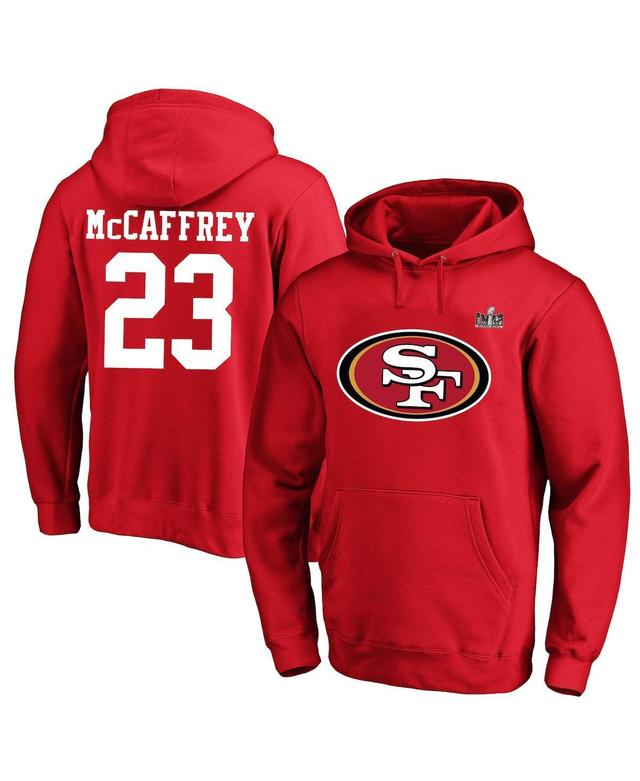 Mens Fanatics Christian McCaffrey Scarlet San Francisco 49ers Super Bowl Lviii Big and Tall Player Name and Number Fleece Pullover Hoodie Product Image