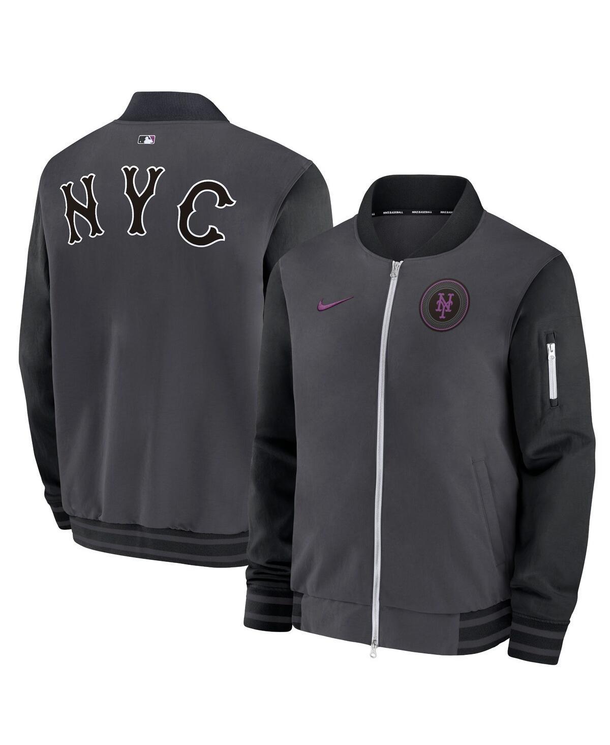 Nike Mens Charcoal New York Mets 2024 City Connect Authentic Collection Game Time Full-Zip Bomber Jacket Product Image