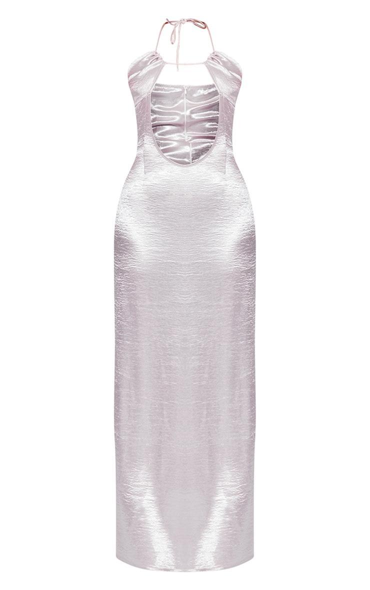 Silver Hammered Satin Cut Out Halterneck Maxi Dress Product Image