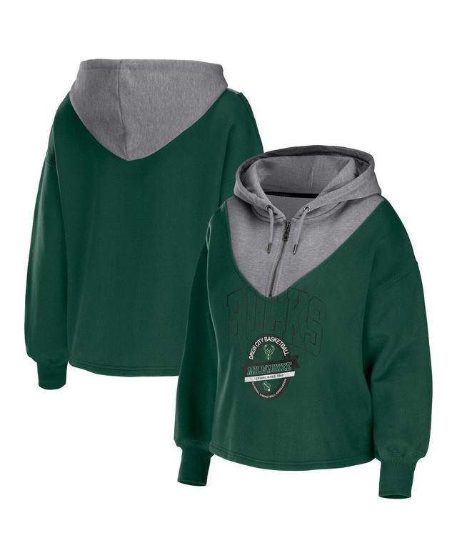 Womens WEAR by Erin Andrews Hunter Green Milwaukee Bucks Pieced Quarter-Zip Hoodie Jacket Product Image