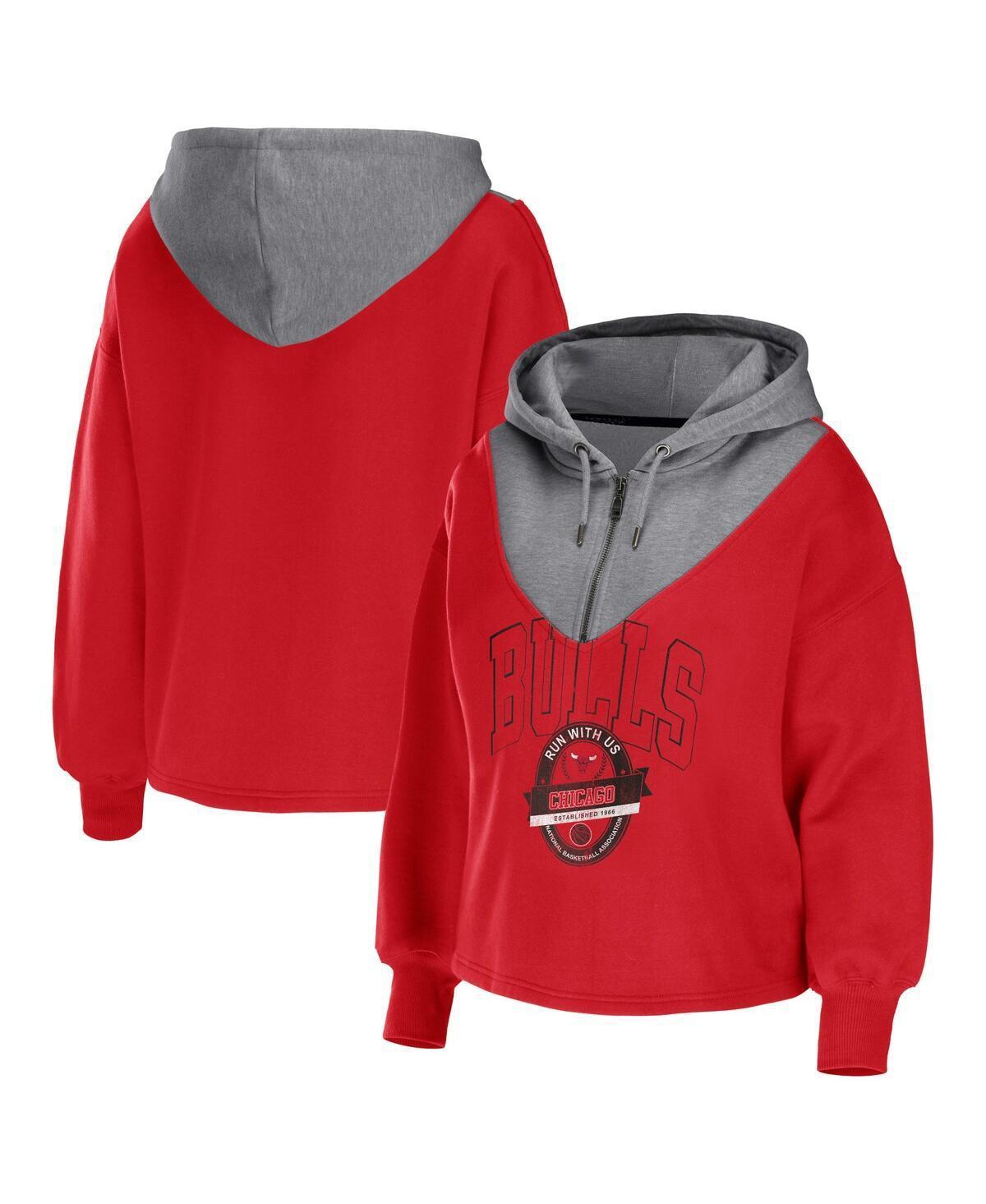 Womens WEAR by Erin Andrews Chicago Bulls Pieced Quarter-Zip Hoodie Jacket Product Image