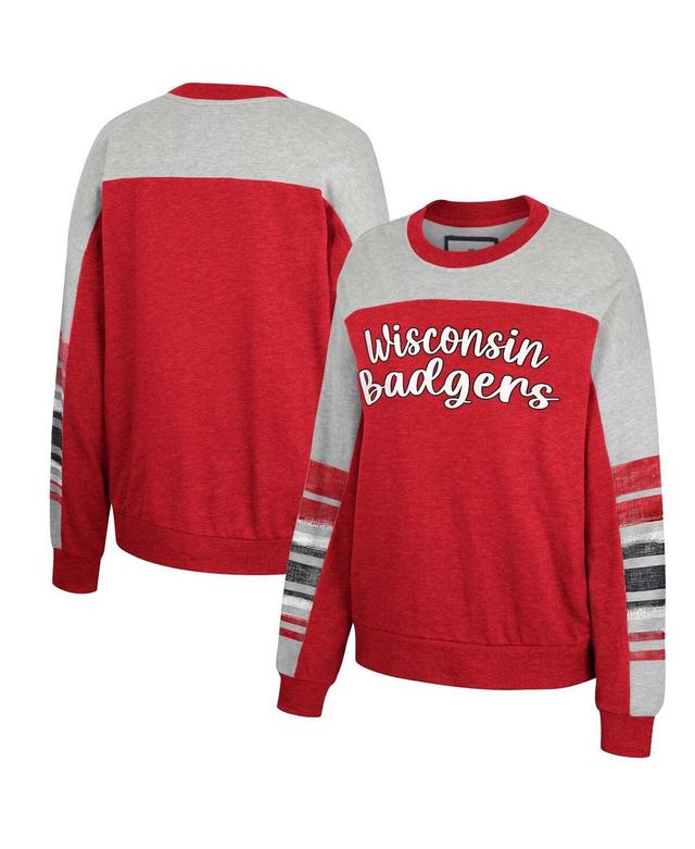 Womens Colosseum Red Distressed Wisconsin Badgers Baby Talk Pullover Sweatshirt - Red Product Image