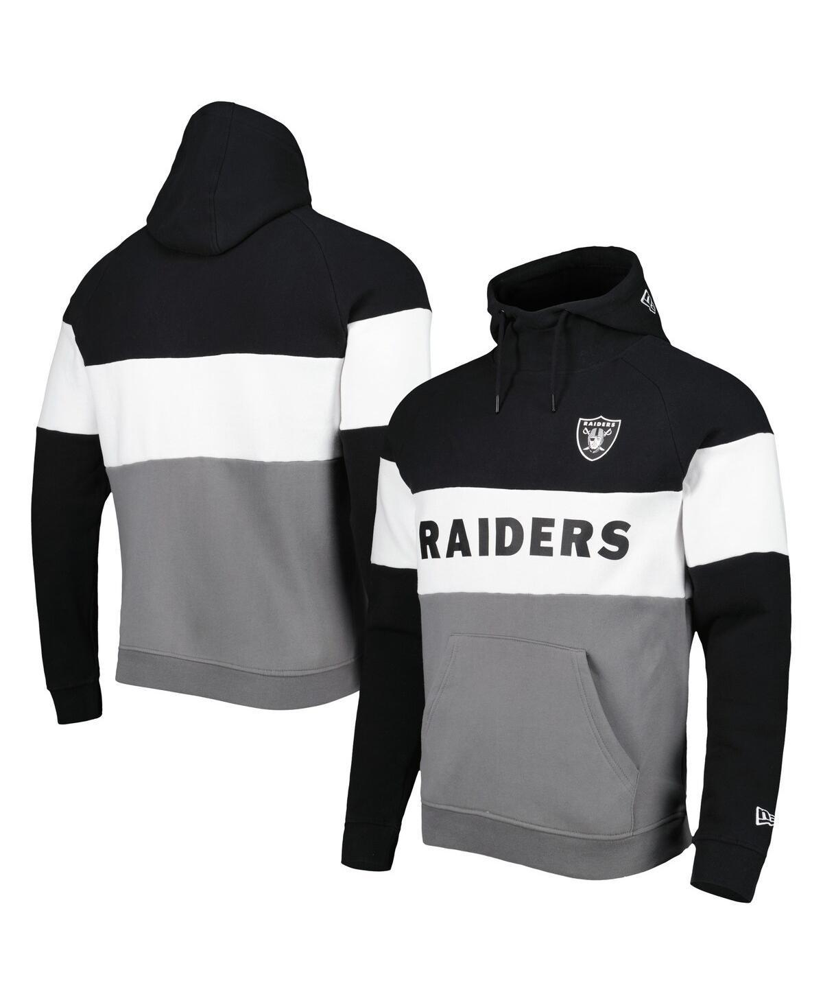 Mens New Era Silver/Black Las Vegas Raiders Colorblock Current Pullover Hoodie Product Image