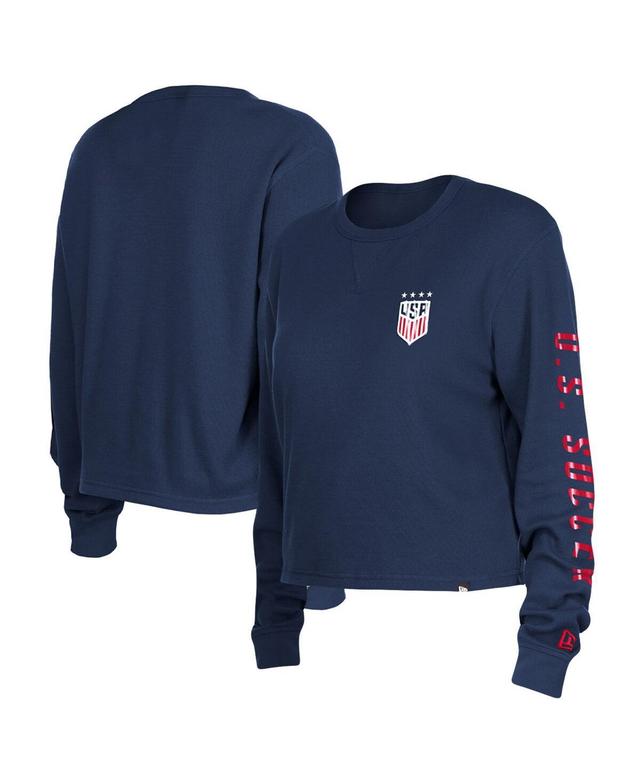 Womens 5th & Ocean by New Era Navy Uswnt Athleisure Thermal Cropped Long Sleeve T-shirt Product Image