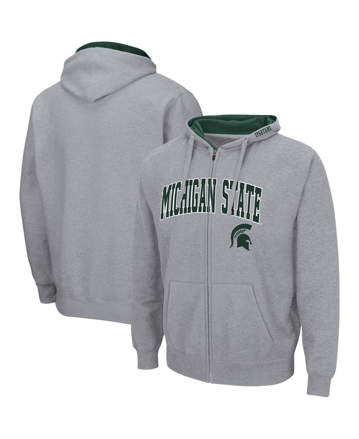 Mens Colosseum Heathered Gray Michigan State Spartans Arch & Logo 3.0 Full-Zip Hoodie Product Image