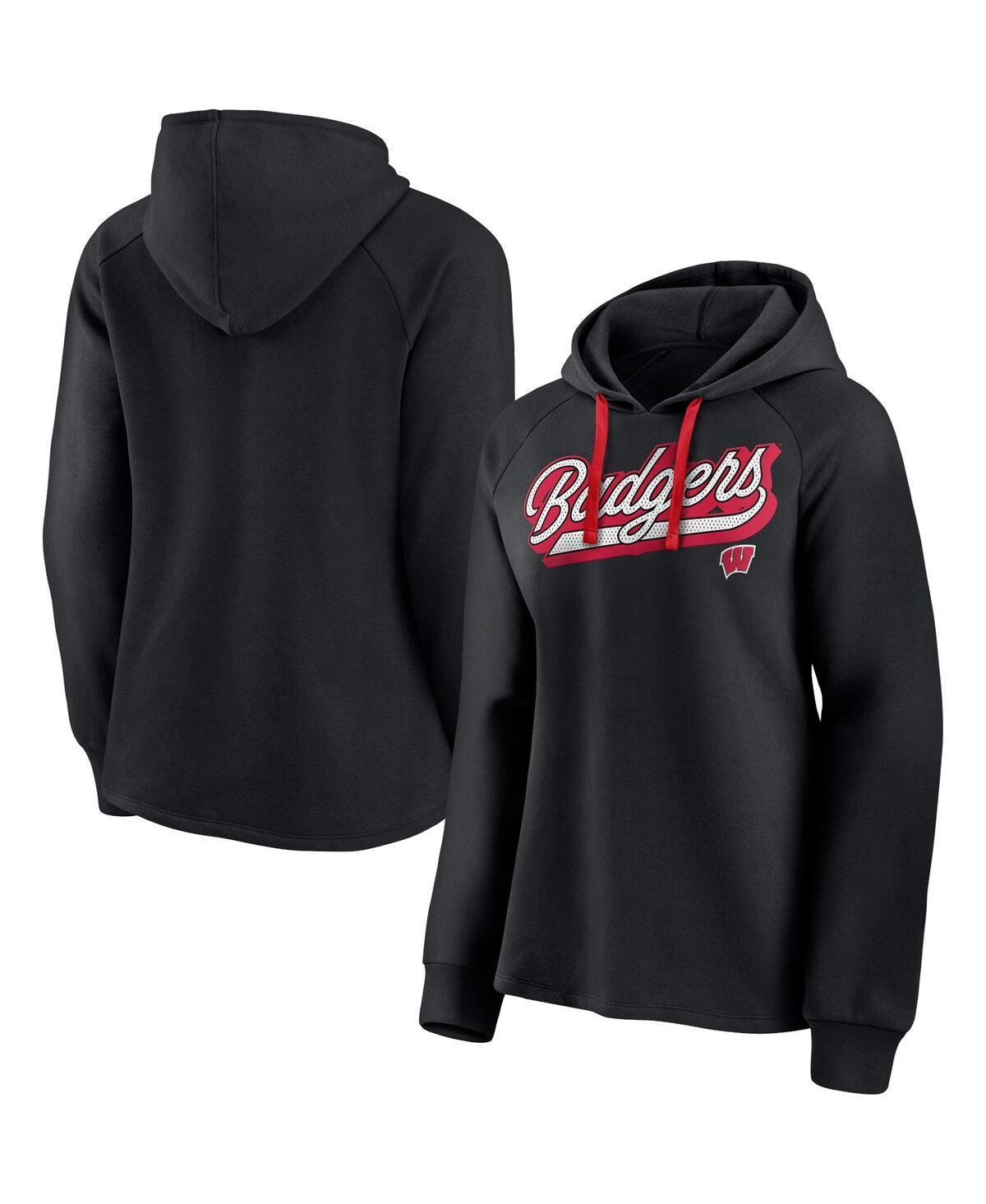 Womens Fanatics Black Wisconsin Badgers Script Raglan Pullover Hoodie Product Image