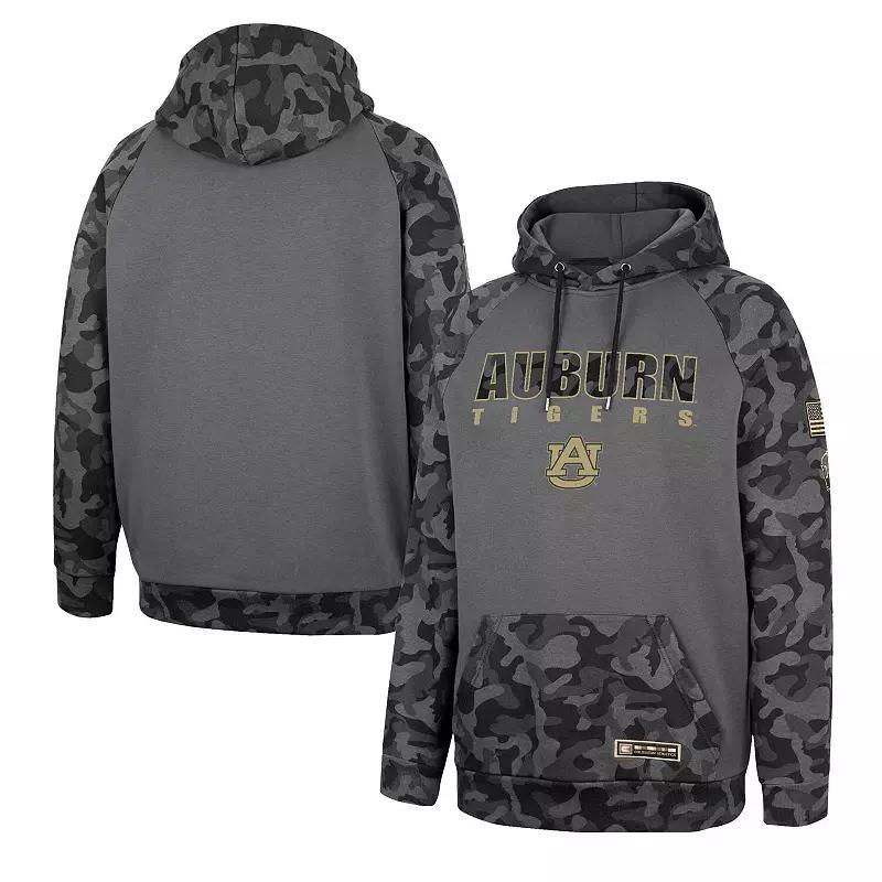 Mens Colosseum Charcoal Auburn Tigers OHT Military Appreciation Camo Stack Raglan Pullover Hoodie Product Image