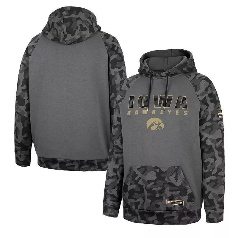 Mens Colosseum Charcoal Michigan State Spartans OHT Military Appreciation Camo Stack Raglan Pullover Hoodie Product Image