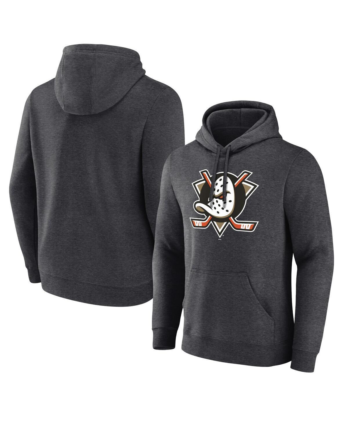 Mens Fanatics Heather Charcoal Anaheim Ducks Primary Logo Fleece Pullover Hoodie Product Image