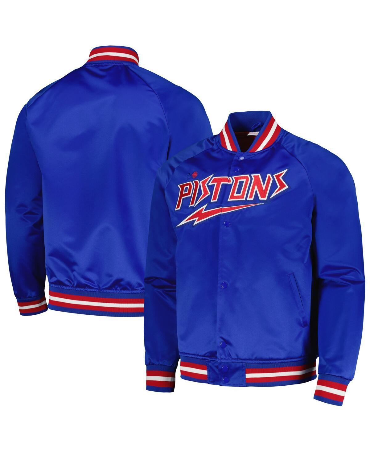 Mens Mitchell & Ness Blue Detroit Pistons Hardwood Classics Throwback Wordmark Raglan Full-Snap Jacket Product Image