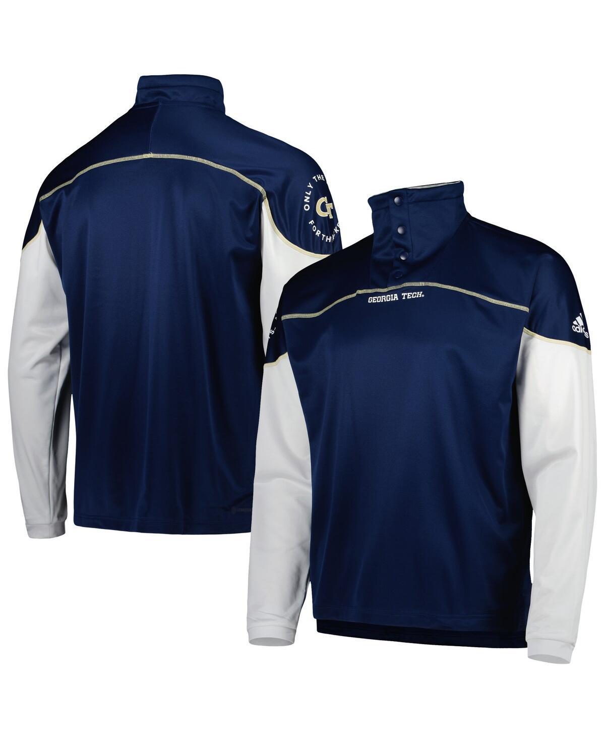 Mens adidas Georgia Tech Yellow Jackets Knit Quarter-Snap Jacket Blue Product Image