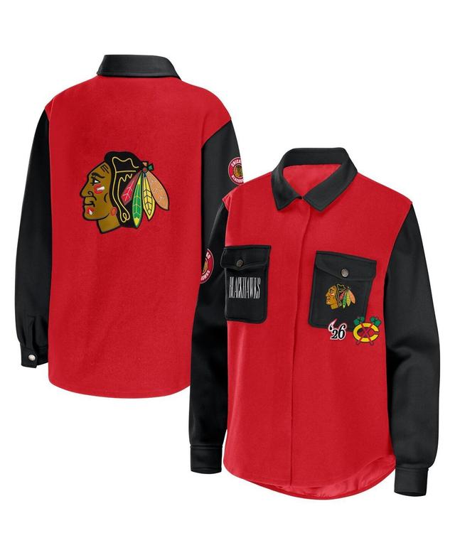 Womens WEAR by Erin Andrews /Black Chicago Blackhawks Colorblock Button-Up Shirt Jacket Product Image