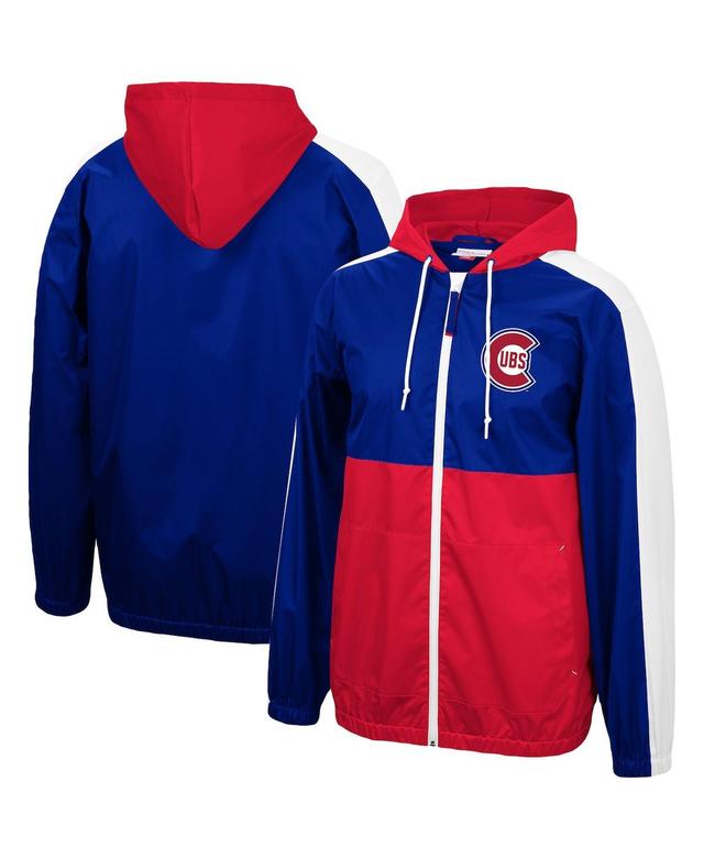 Mens Mitchell & Ness Royal/Red Chicago Cubs Game Day Full-Zip Windbreaker Hoodie Jacket Product Image