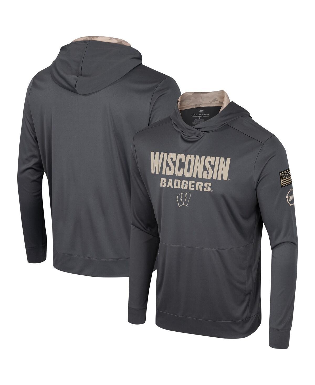 Mens Colosseum Charcoal Wisconsin Badgers Oht Military-Inspired Appreciation Long Sleeve Hoodie T-shirt Product Image