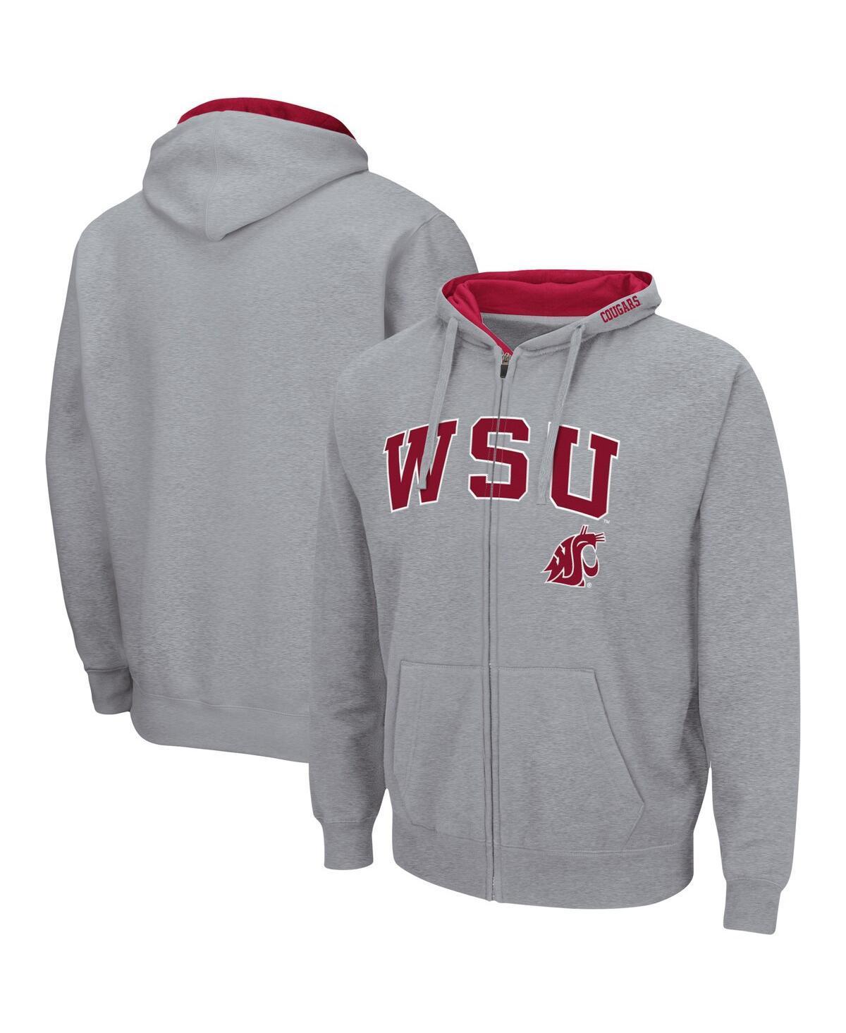 Mens Colosseum Heathered Gray Washington State Cougars Arch & Logo 3.0 Full-Zip Hoodie Product Image