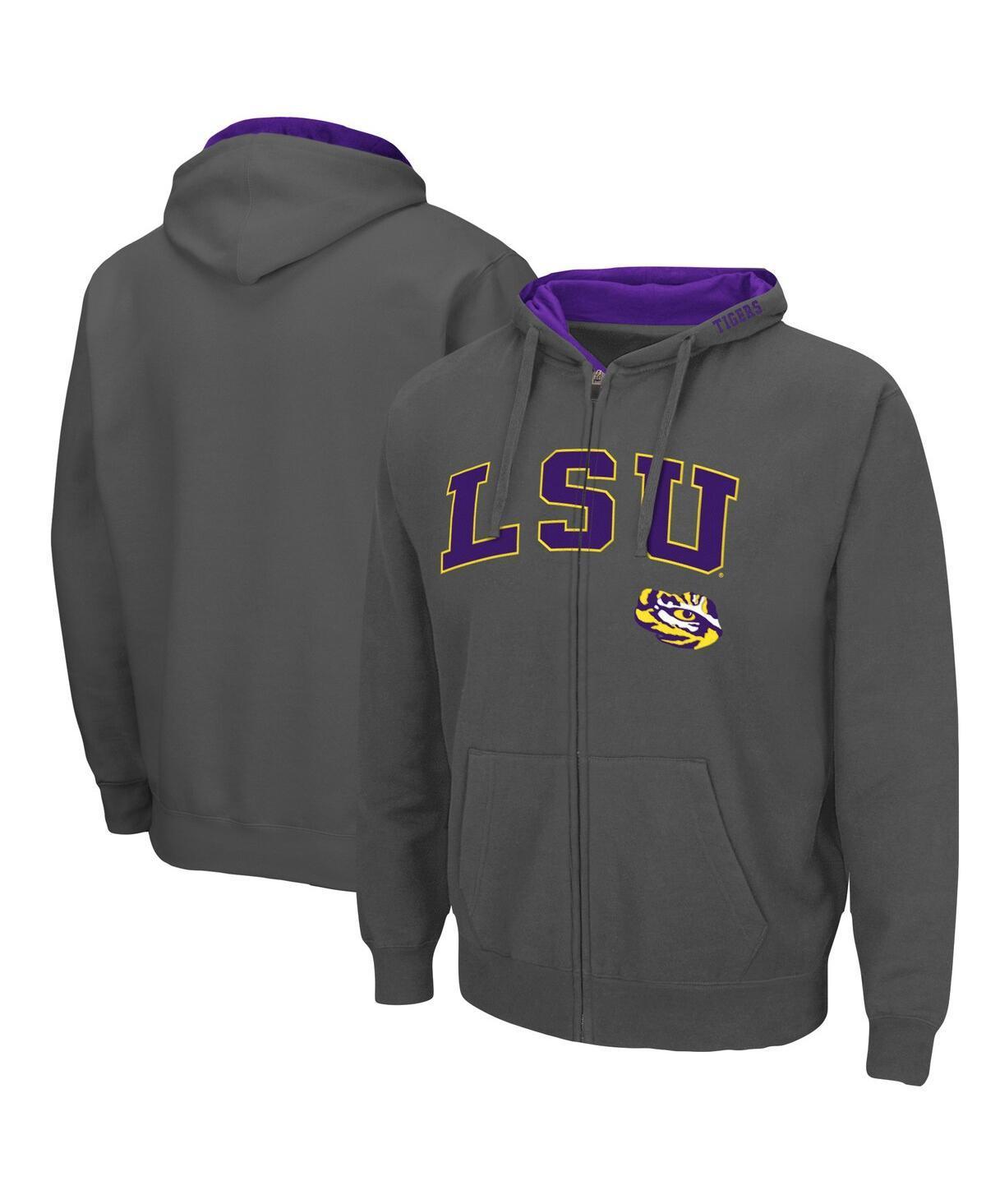 Mens Colosseum Charcoal LSU Tigers Arch & Logo 3.0 Full-Zip Hoodie Product Image