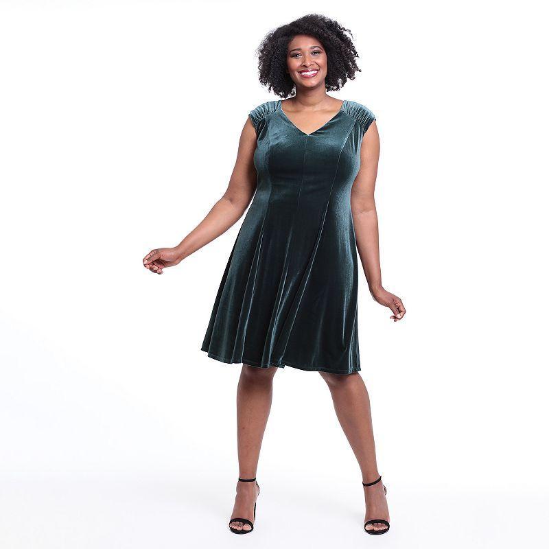 Plus Size London Times V-Neck Fit & Flare Dress, Womens Product Image