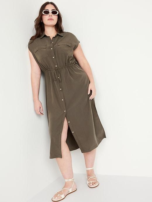 Waist-Defined Utility Midi Shirt Dress Product Image