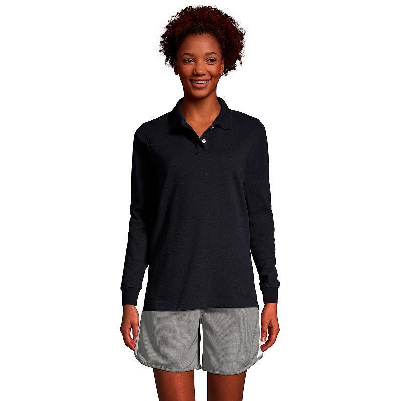 Womens Lands End School Uniform Long Sleeve Mesh Polo Shirt Product Image