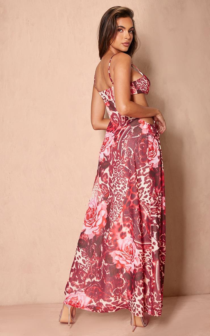 Pink Floral Print Chiffon Cami Cut Out Split Leg Maxi Dress Product Image