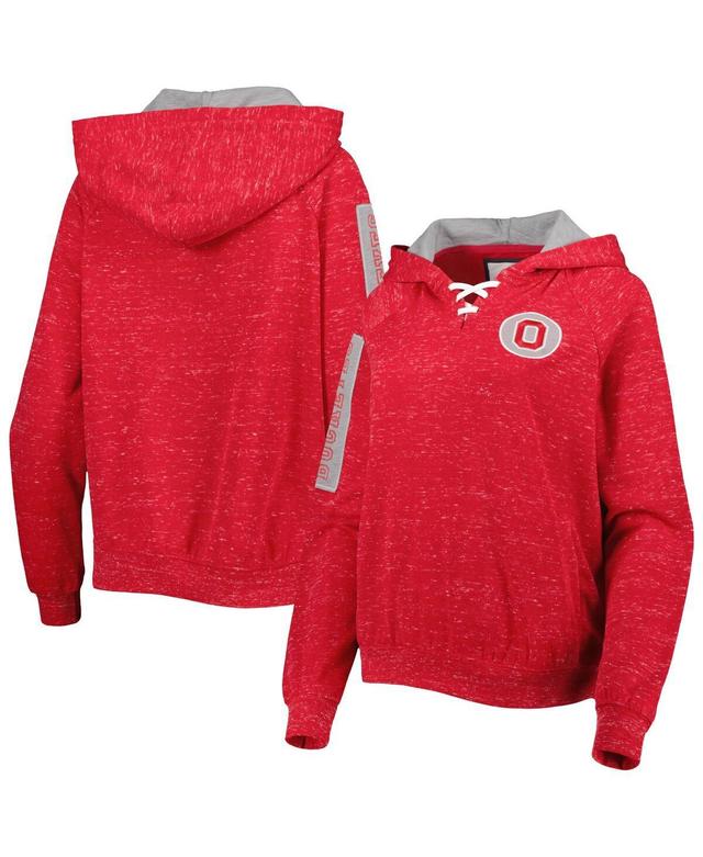 Womens Colosseum Scarlet Ohio State Buckeyes The Devil Speckle Lace-Placket Raglan Pullover Hoodie Product Image