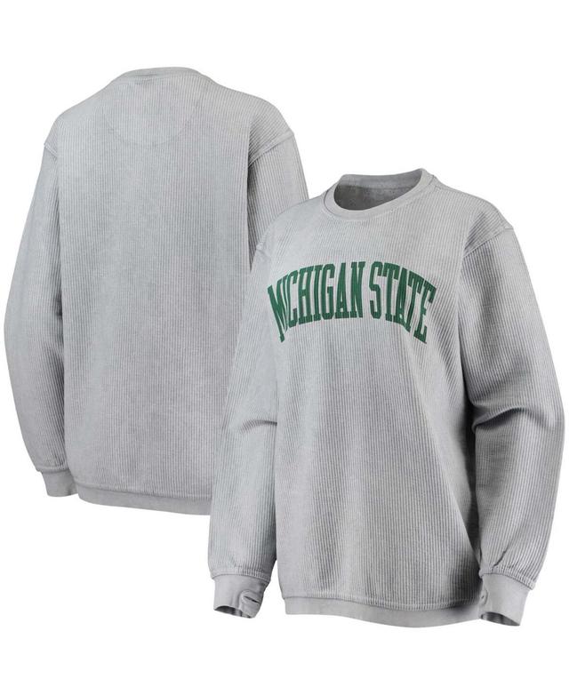 Womens Gray Michigan State Spartans Comfy Cord Vintage-Like Wash Basic Arch Pullover Sweatshirt Product Image