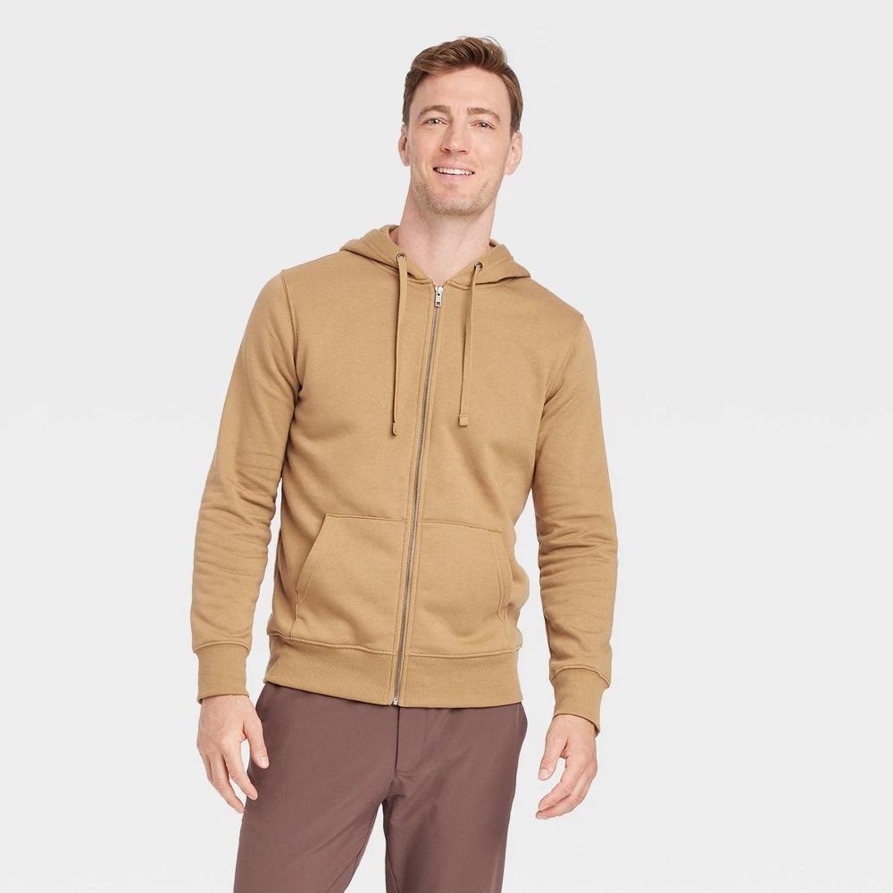 Mens Hooded Zip-Up Sweatshirt - Goodfellow & Co Brown XXL Product Image