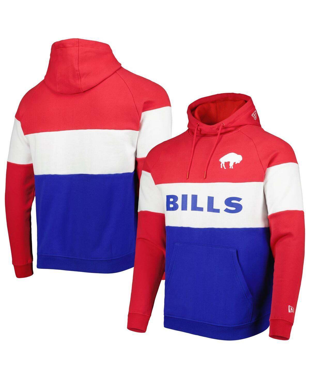 Men's New Era Royal/Red Buffalo Bills Colorblock Throwback Pullover Hoodie Product Image