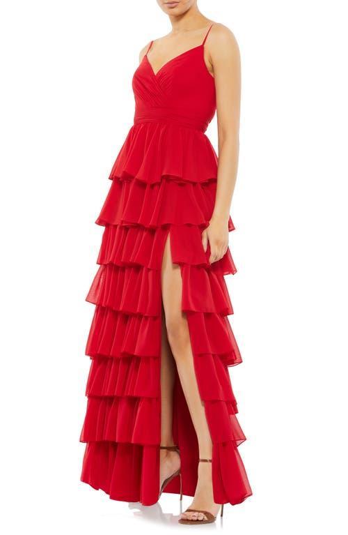 Mac Duggal Tiered Ruffle Empire Waist Chiffon Gown Product Image