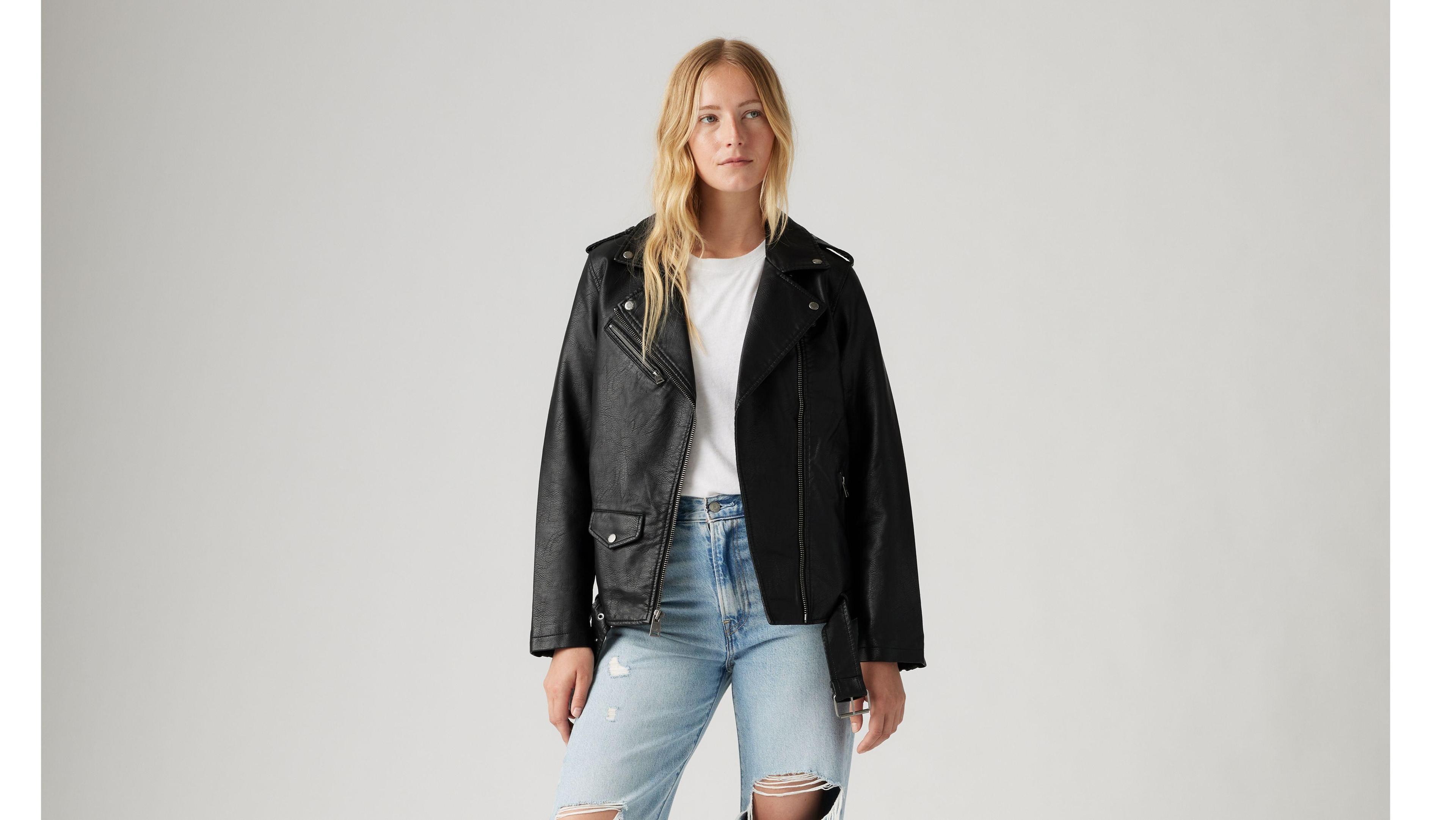 Longline Faux Leather Moto Jacket Product Image