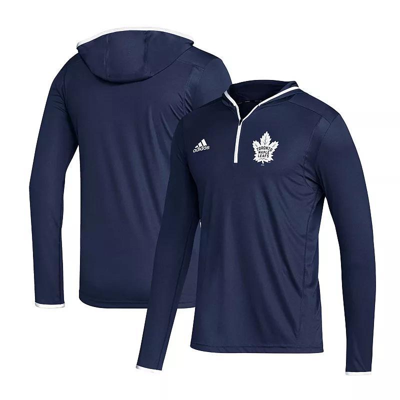 Mens adidas Navy Toronto Maple Leafs Team Long Sleeve Quarter-Zip Hoodie T-Shirt Mpl Blue Product Image