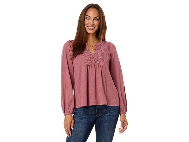 Lucky Brand Lace Pintuck Geo Peasant Tee (Roan Rouge) Women's Blouse Product Image