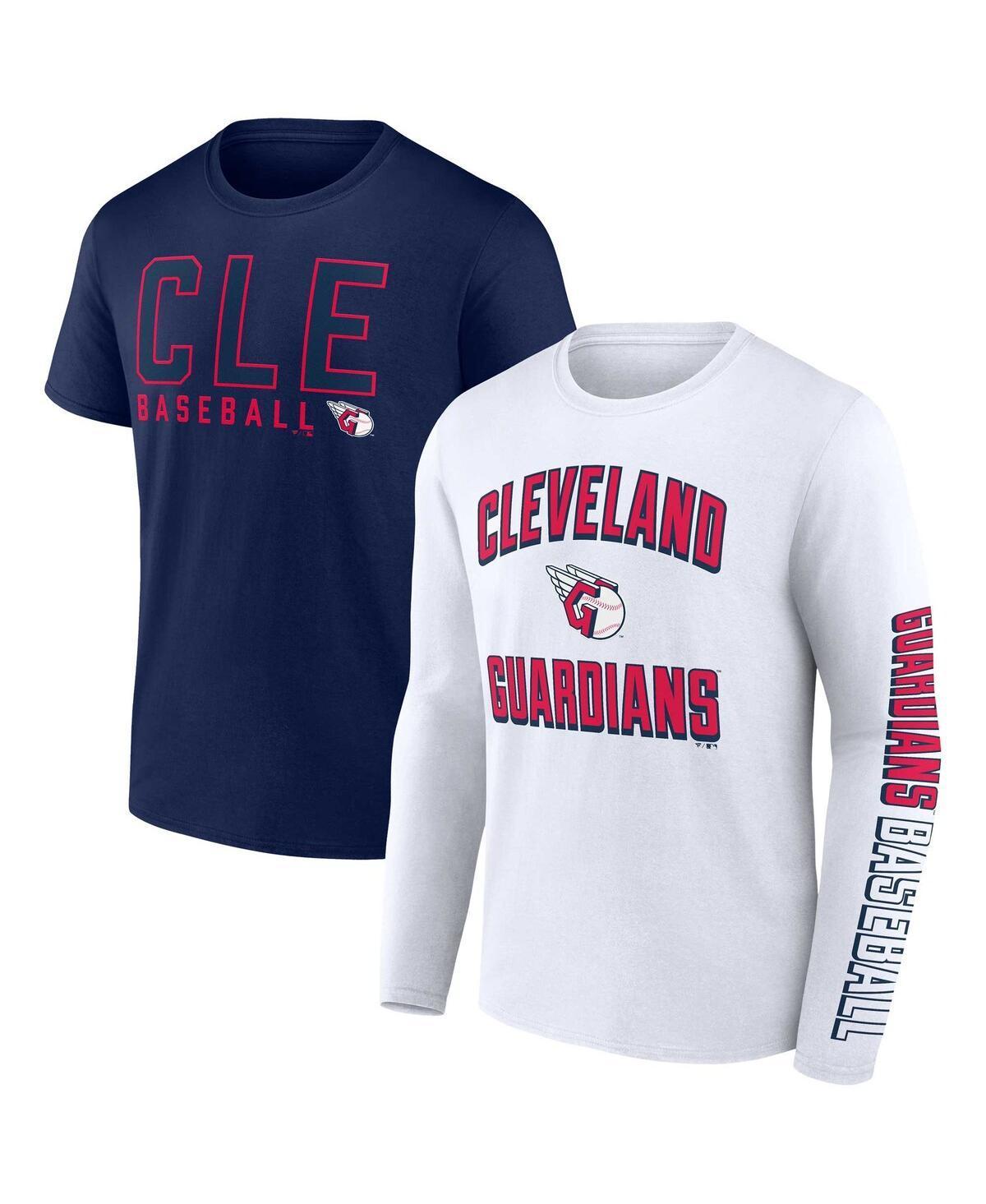 Mens Fanatics Branded Navy/White Cleveland Guardians Two-Pack Combo T-Shirt Set Grd Blue Product Image