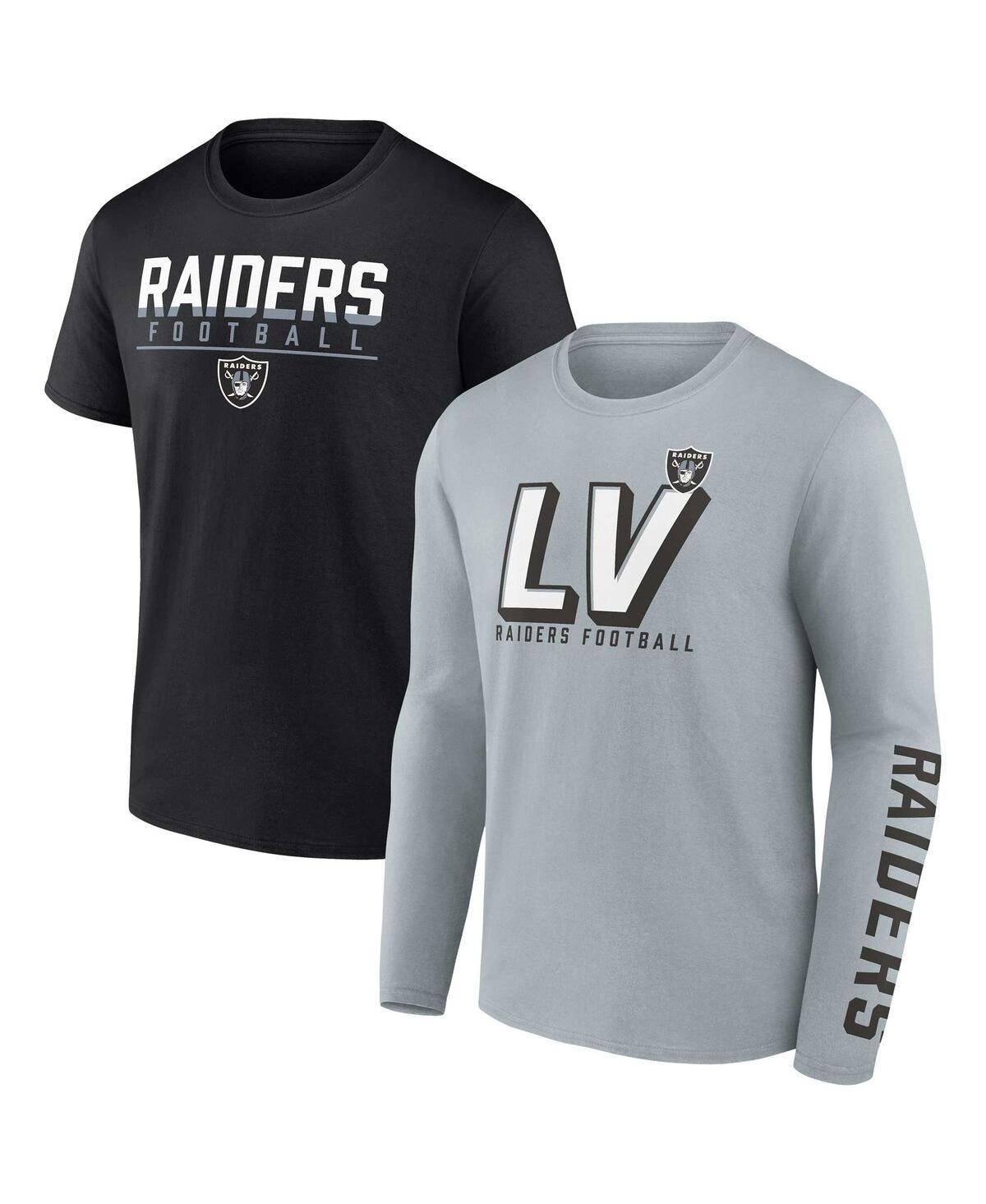 Mens Fanatics Branded Silver/Black Las Vegas Raiders Two-Pack T-Shirt Combo Set Product Image