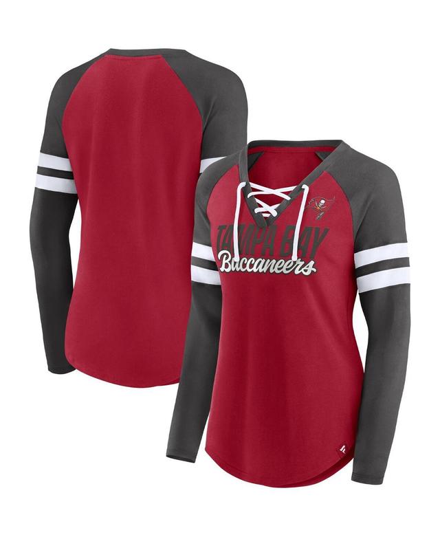 Womens Fanatics Red Tampa Bay Buccaneers True to Form Raglan Lace-Up V-Neck Long Sleeve T-shirt - Red Product Image