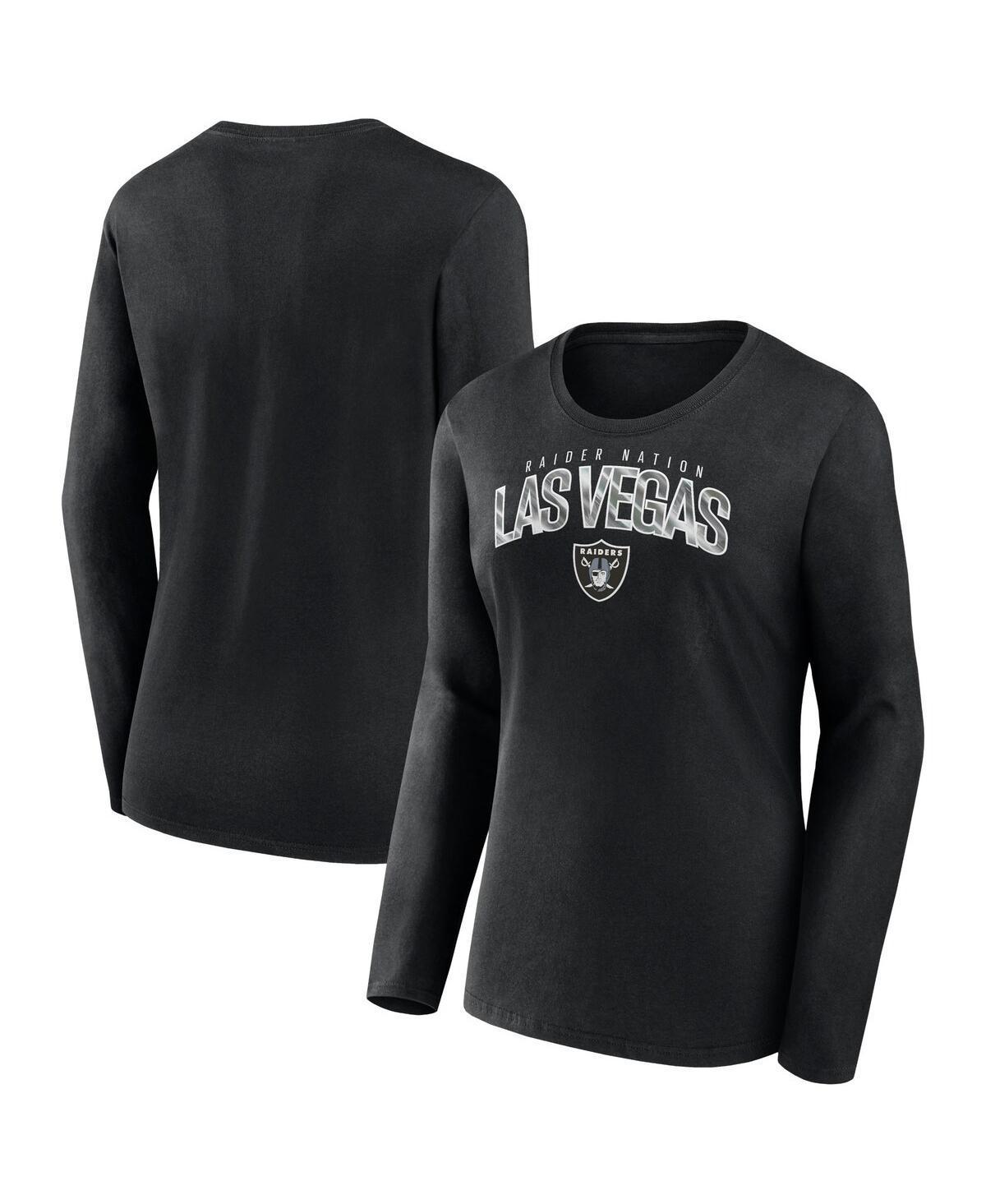 Womens Fanatics Branded Black Las Vegas Raiders Plus Size Measure Distance Scoop Neck Long Sleeve T-Shirt Product Image