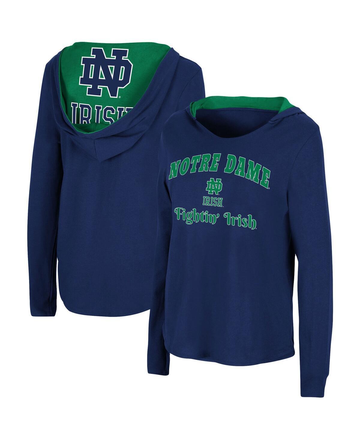 Womens Colosseum Navy Notre Dame Fighting Irish Catalina Hoodie Long Sleeve T-shirt Product Image