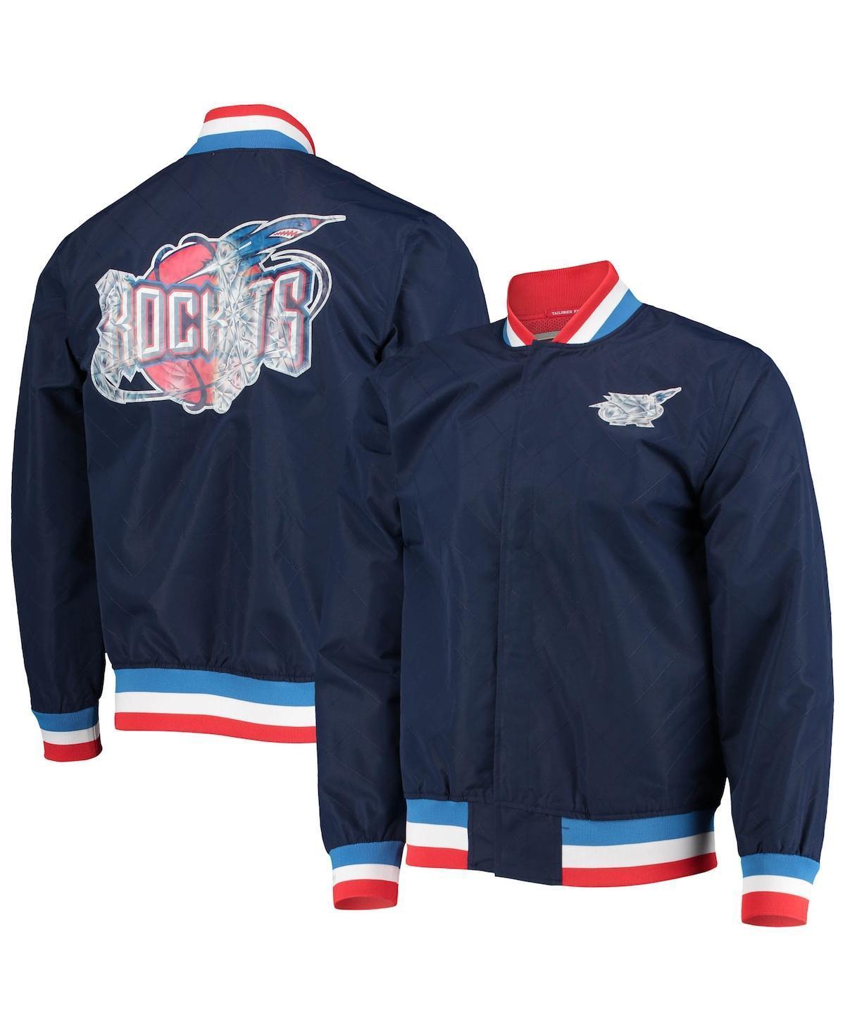 Mens Houston Rockets Navy Mitchell & Ness Hardwood Classics 75th Anniversary Authentic Warmup Full-Snap Jacket Product Image